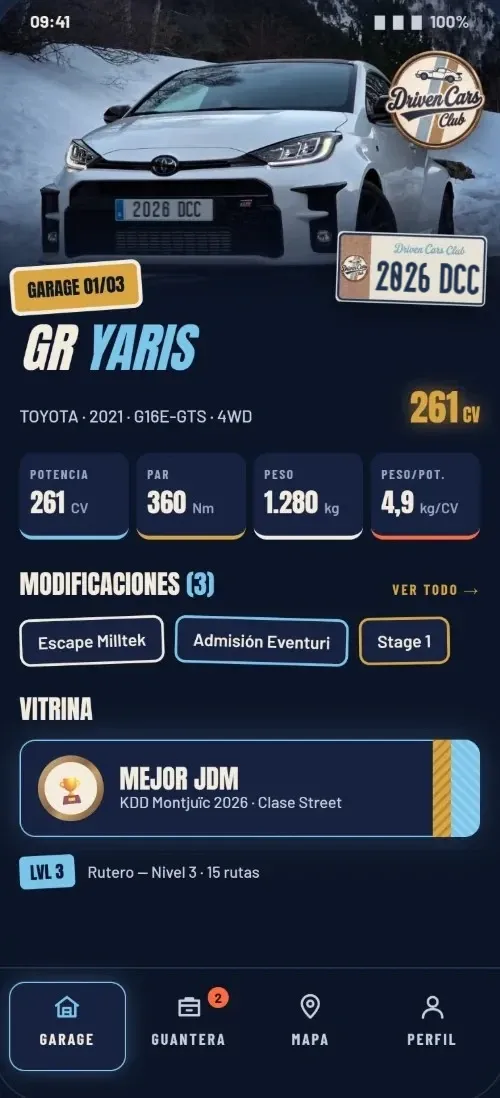 Driven Cars Club — pantalla del garage